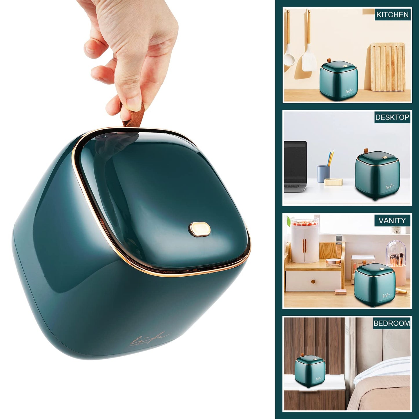 Business King Mini Trash Can 1.6L/0.4 Gallon with Trash Bags 180pcs, Tiny Small Desktop Trash Bin with Lid, Countertop Mini Garbage Bin for Home, Office, Kitchen, Bedroom, Bathroom (Blue)