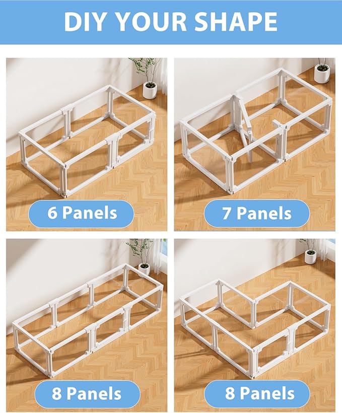 BUCATSTATE Acrylic Guinea Pig Cages 15.8"H, 7.8 sq ft Large Guinea Pig Playpen, Tool-Free Rabbit Cage Indoor, Small Animal Playpen with Door for Bunny, Piggies, Chicks (47"L x 24"W x 16"H, 6 Panels)