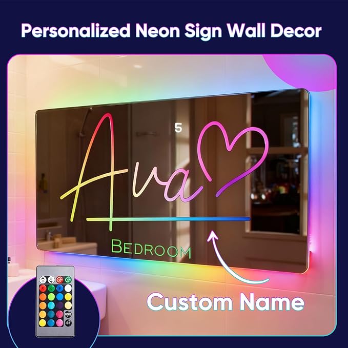 VEELU Personalized Name Mirror Light Up LED Wall Decoration