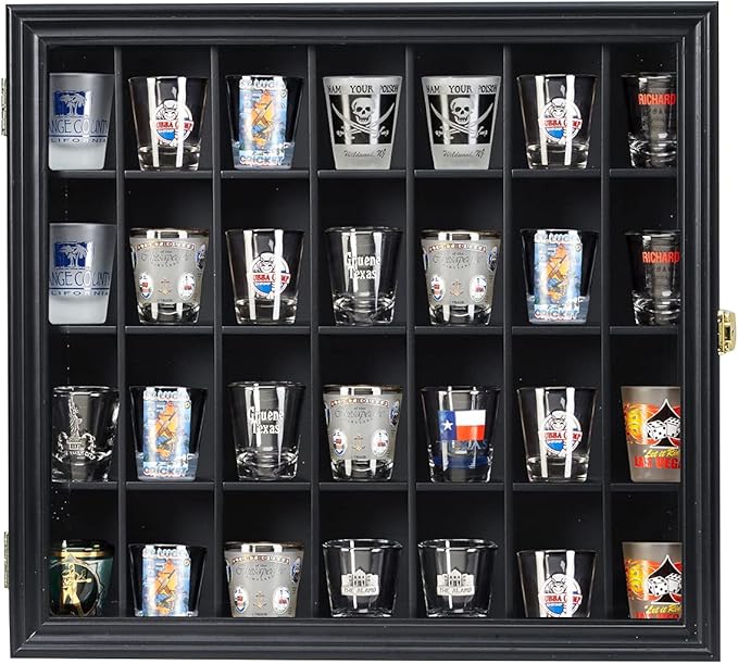 Shot Glass Display Case Wooden Cabinet Rack Holder Wall Mounted Black Shadow