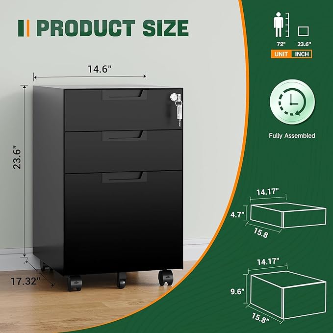 Letaya 3 Drawer Mobile File Cabinet