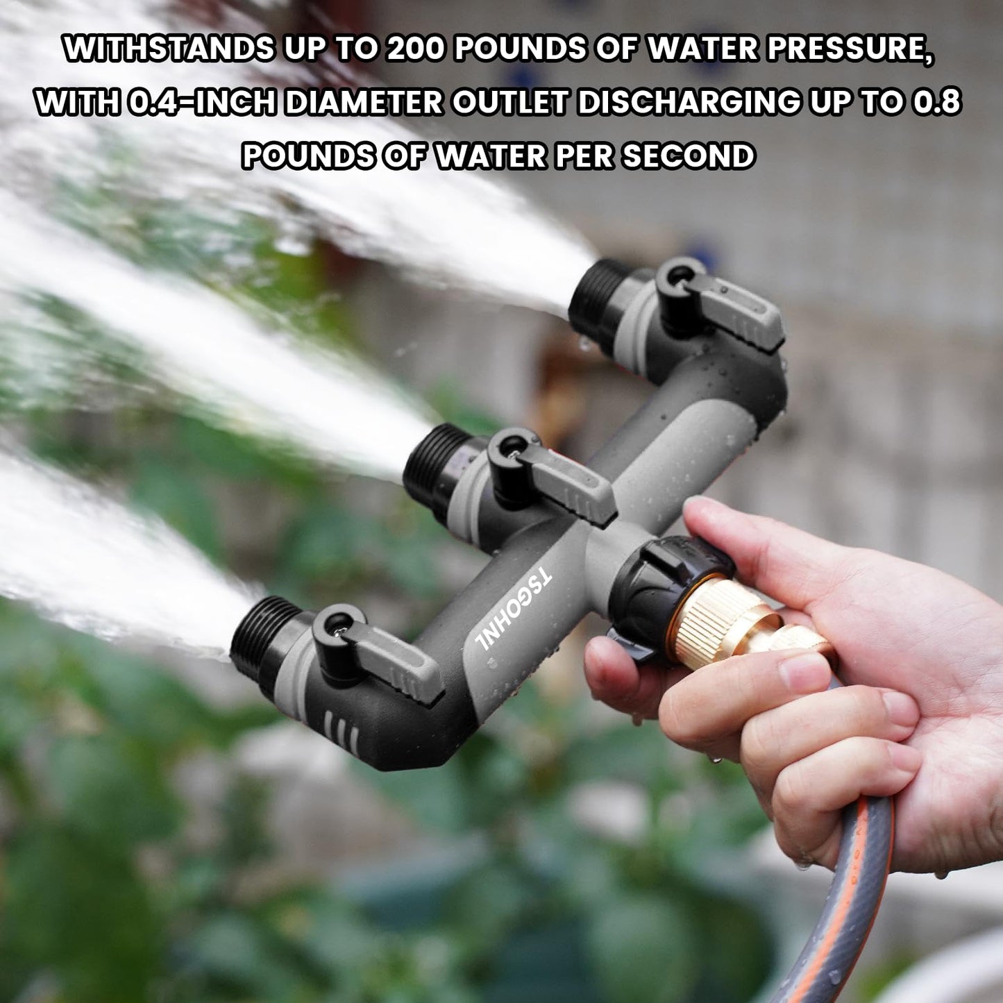 3 Way Garden Hose Splitter, 3/4 Inch Outdoor Faucet Splitter, Hose Manifold with Independent Shut Off Valves, Wide Spacing for Hose Timers, Sprinklers, Lawn, Yard and Garden Watering (Gray)