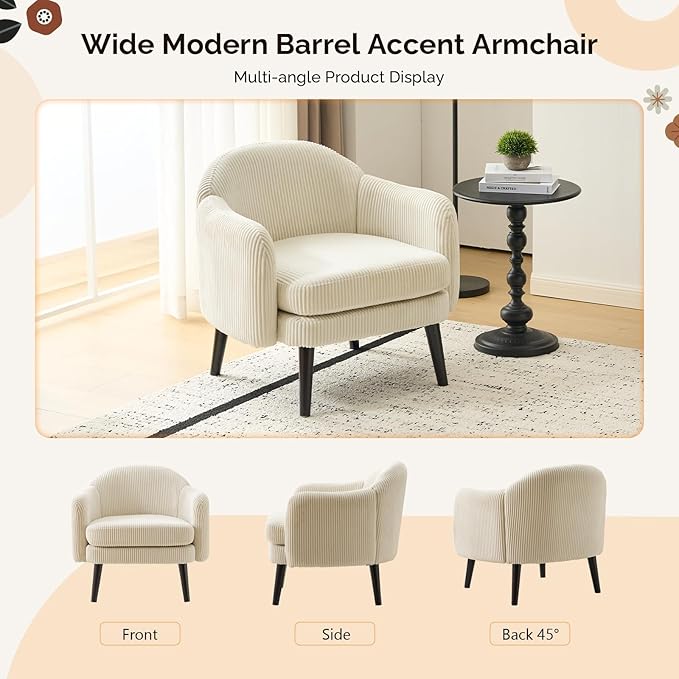 VINGLI 30.3" Wide Modern Barrel Accent Armchairs Set of 2