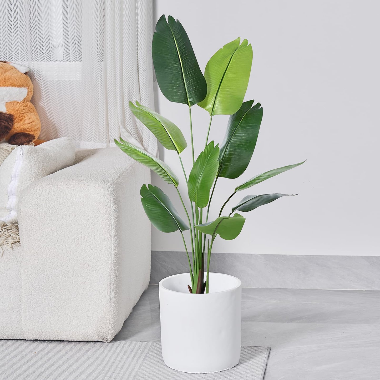 SANDYBAYTAS 11 Inch Pot for Plants, Large Cement Planter with Drainage Hole, Mid-Century Modern Concrete Flower Pots for Home Decor, Office & Outdoor (White)