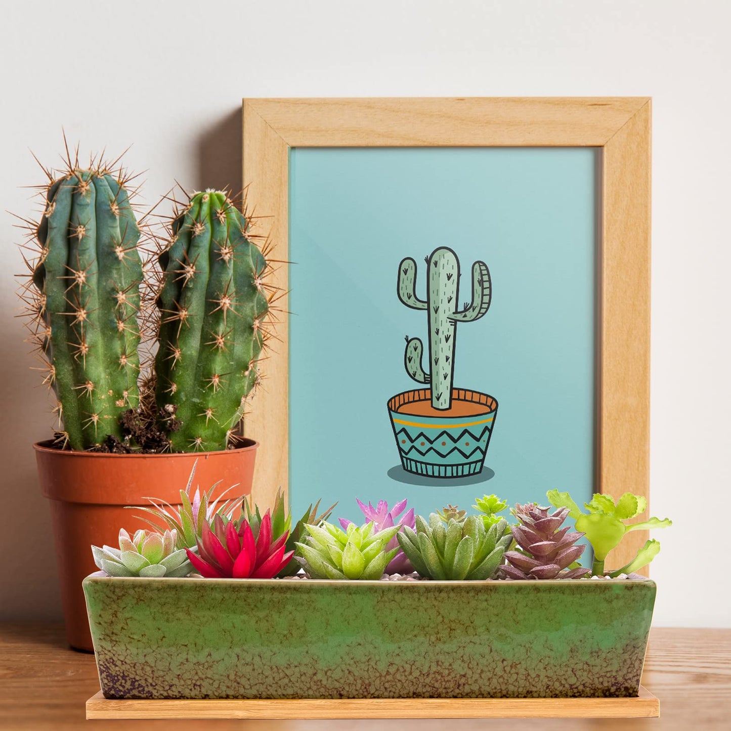 Artketty 12.1 Inch Large Succulent Planters Pots with Drainage Tray, Long Rectangle Ceramic Pots for Indoor Cactus/Succulent Plants Shallow Bonsai Window Box for Home Garden Decor (Green)