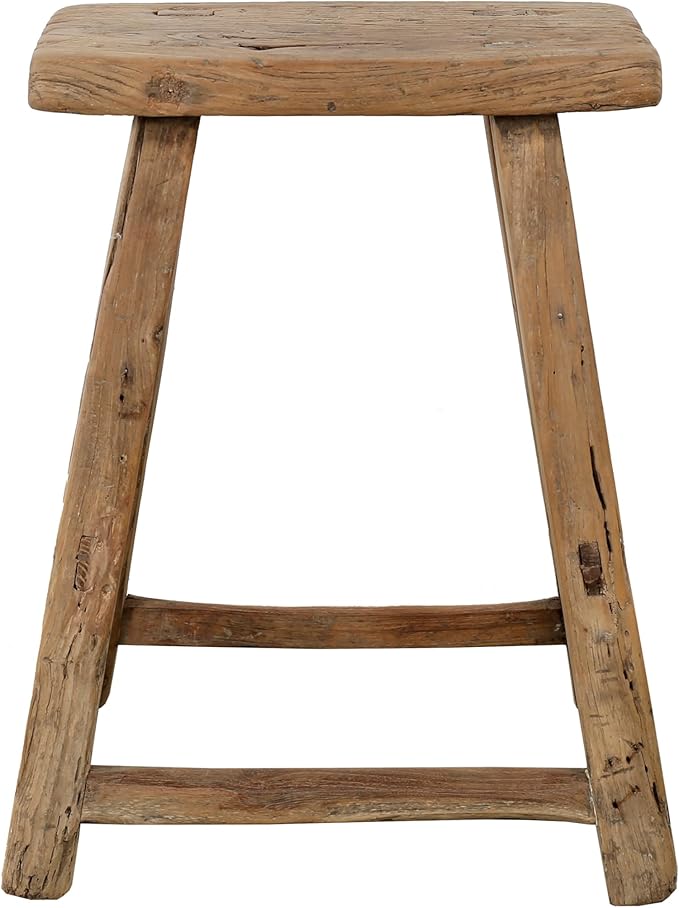 Artissance Vintage Wooden Stool, Solid Natural Wood 12–20" W x 6–9" D x 18–22" H