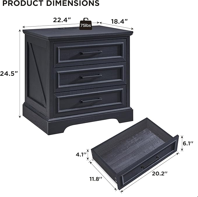ACCOHOHO Farmhouse Nightstand