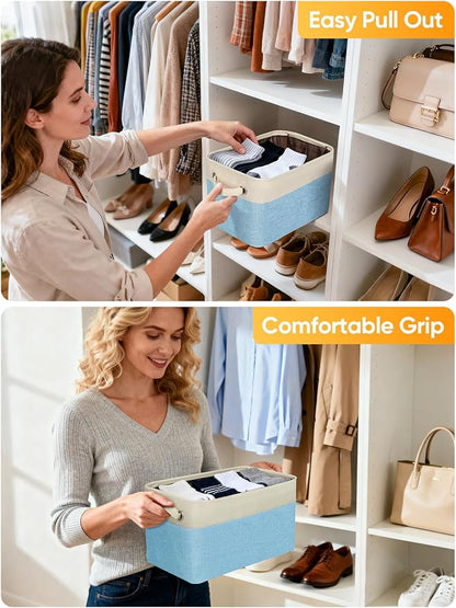 BALEINE 2 Pack Fabric Closet Storage Bins for Shelves, Linen Closet Organizers and Storage, Decorative Baskets for Organizing, Shelf, Clothes, Home, Office (Skyblue, 15''x11''x9.5'')