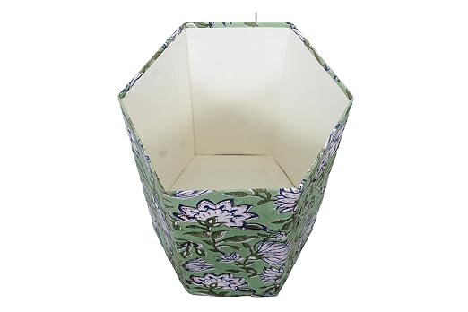 Generic 3.3 Gallon Cotton Hand Block Printed Paper Waste Basket |Small Decorative Trash Can for Housewarming Gifts in Living Room, Bedroom, Bathroom | Eco-Friendly, Plastic-Free (1, D BLUE GREEN)