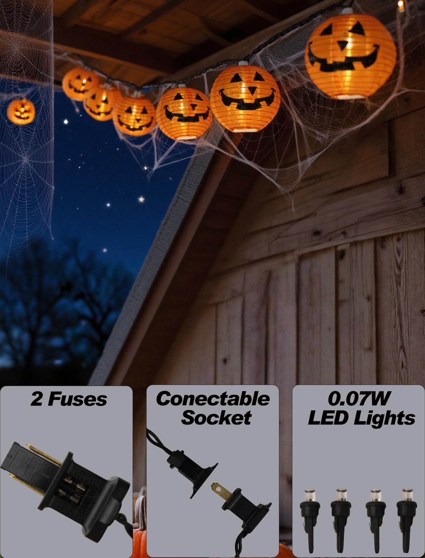 Adirxon Charming Halloween Christmas Pumpkin Lantern Lights, 12ft 20 LED UL Certified String Lights, Unique Fabric Jack o' Lanterns for a Whimsical Indoor & Outdoor Party Glow