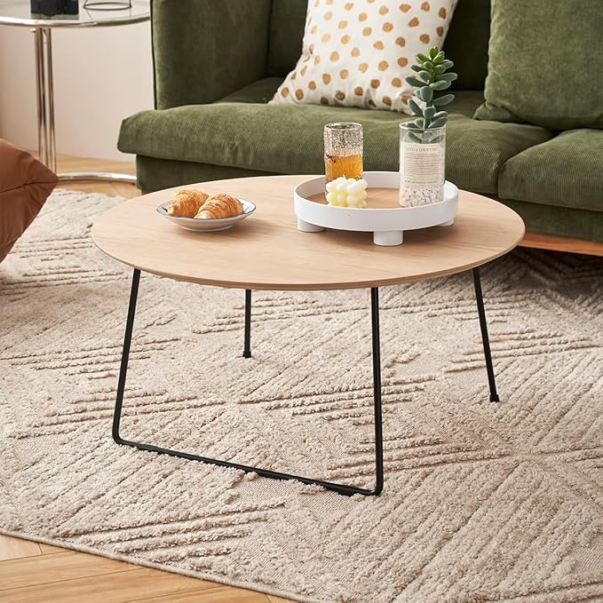 Modern Round Coffee Table 32 in, Acacia Wood Finish Living Room Table