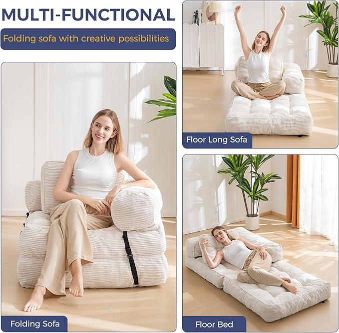 MAXYOYO Folding Sofa Bed, L-Shaped Convertible Sofa Foldable Sleeper Couch