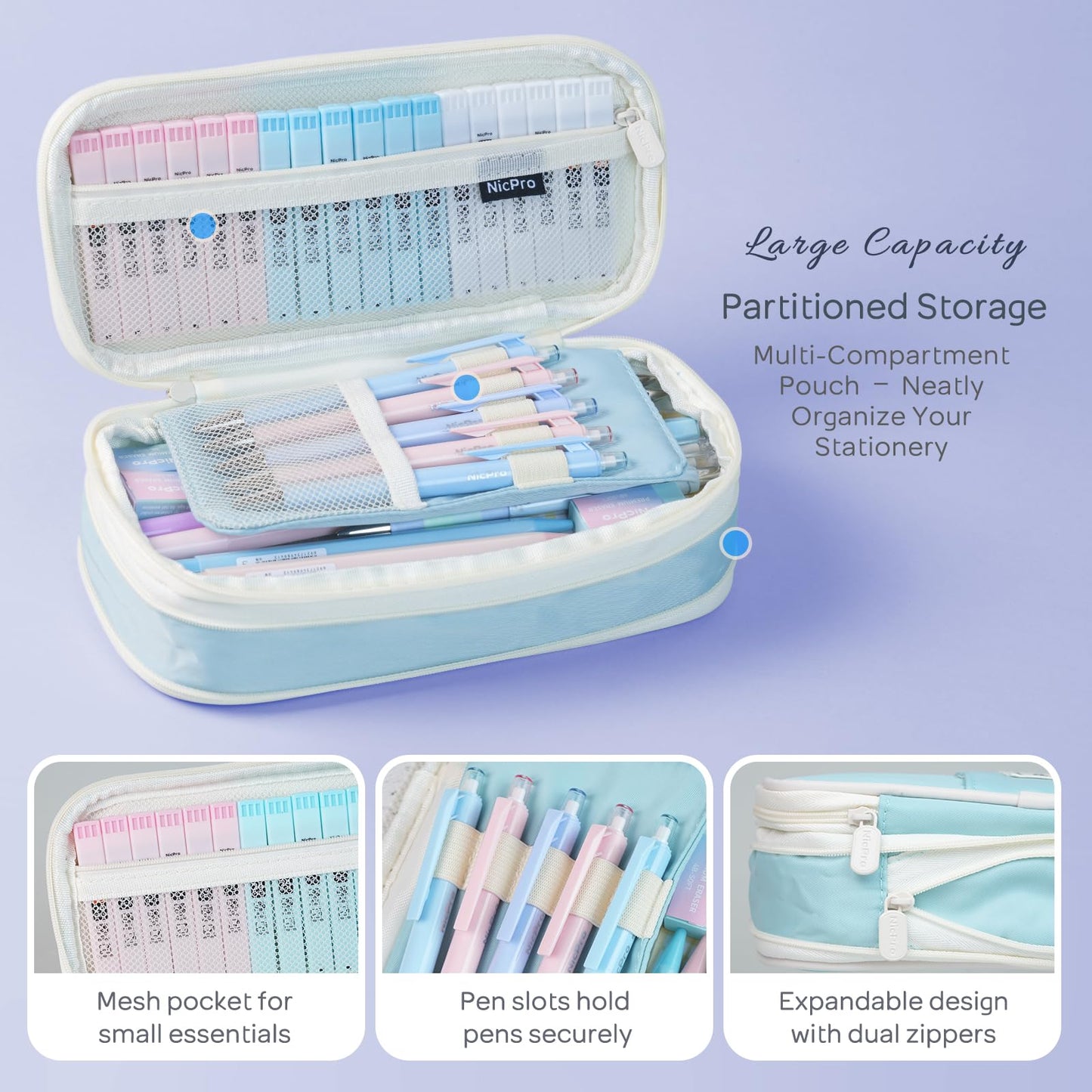 Nicpro 45PCS Aesthetic School Supplies with Pencil Case, Pastel Mechanical Pencils 0.5mm, 0.7mm, 0.9mm & 2.0mm with 498 PCS Refills, Cute Mechanical Pencil Set for Writing, Drawing & Drafting