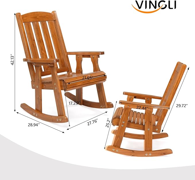 VINGLI Outdoor Rocking Chair, Heavy Duty 600 LBS Wooden Rocking Bench