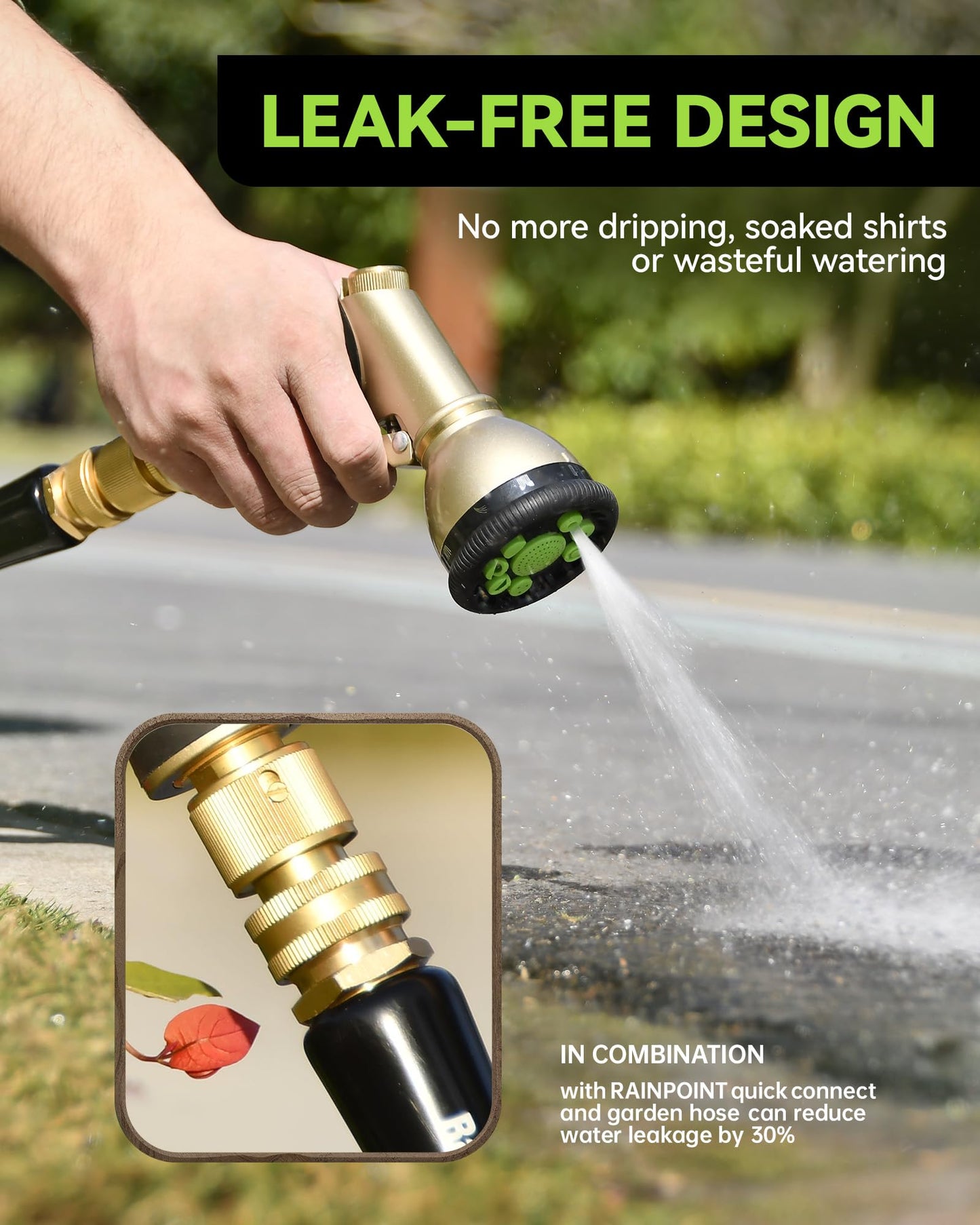 RAINPOINT Garden Hose Nozzle, 9 Spray Patterns Hose Sprayer Nozzle, Heavy Duty Metal Water Hose Nozzle, Adjustable Hand Sprayer, Watering Plants and Lawn, Pet Showering (Nozzle, Green)