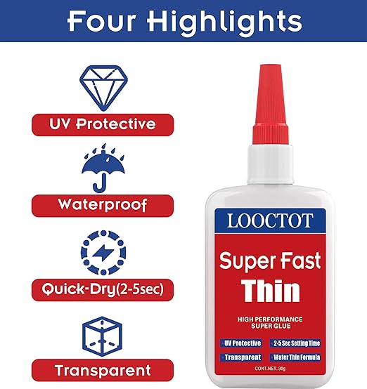 LOOCTOT 60g Thin Super Glue Dries Super Fast Premium CA Glue
