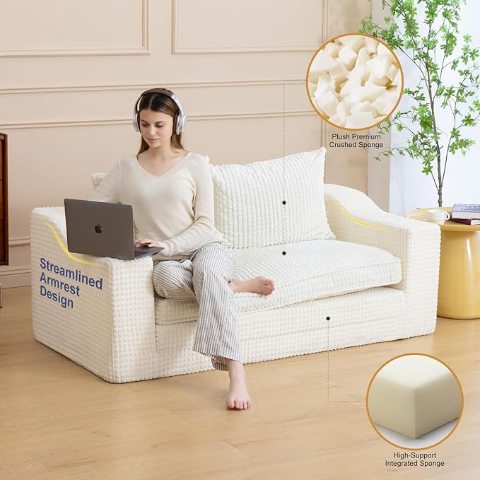 61" Convertible Sofa Bed Loveseat, Memory Foam Boneless Floor Couch