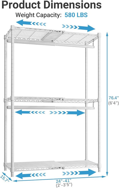 VIPEK X1 Expandable Clothing Rack Heavy Duty Adjustable from 2' to 3'5" with Flexible Shelves and Hanger Rods Metal Garment Portable Closet Rack for Hanging Clothes, White
