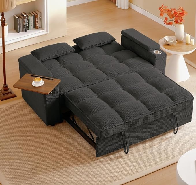 oaaktu Large Size Convertible Sleeper Sofa Bed, Polka dot Velvet Pull Out Futon