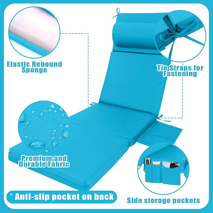 Wenqik 2 Pcs Outdoor Chaise Lounge Cushion