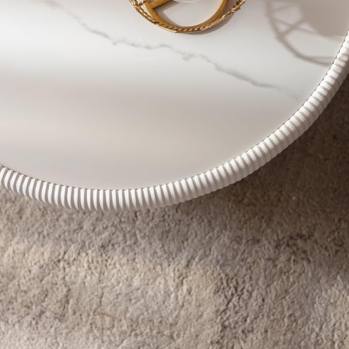 SSLine Bowl-Shape Coffee Table Modern Sintered Stone Top Coffee Table in Cream