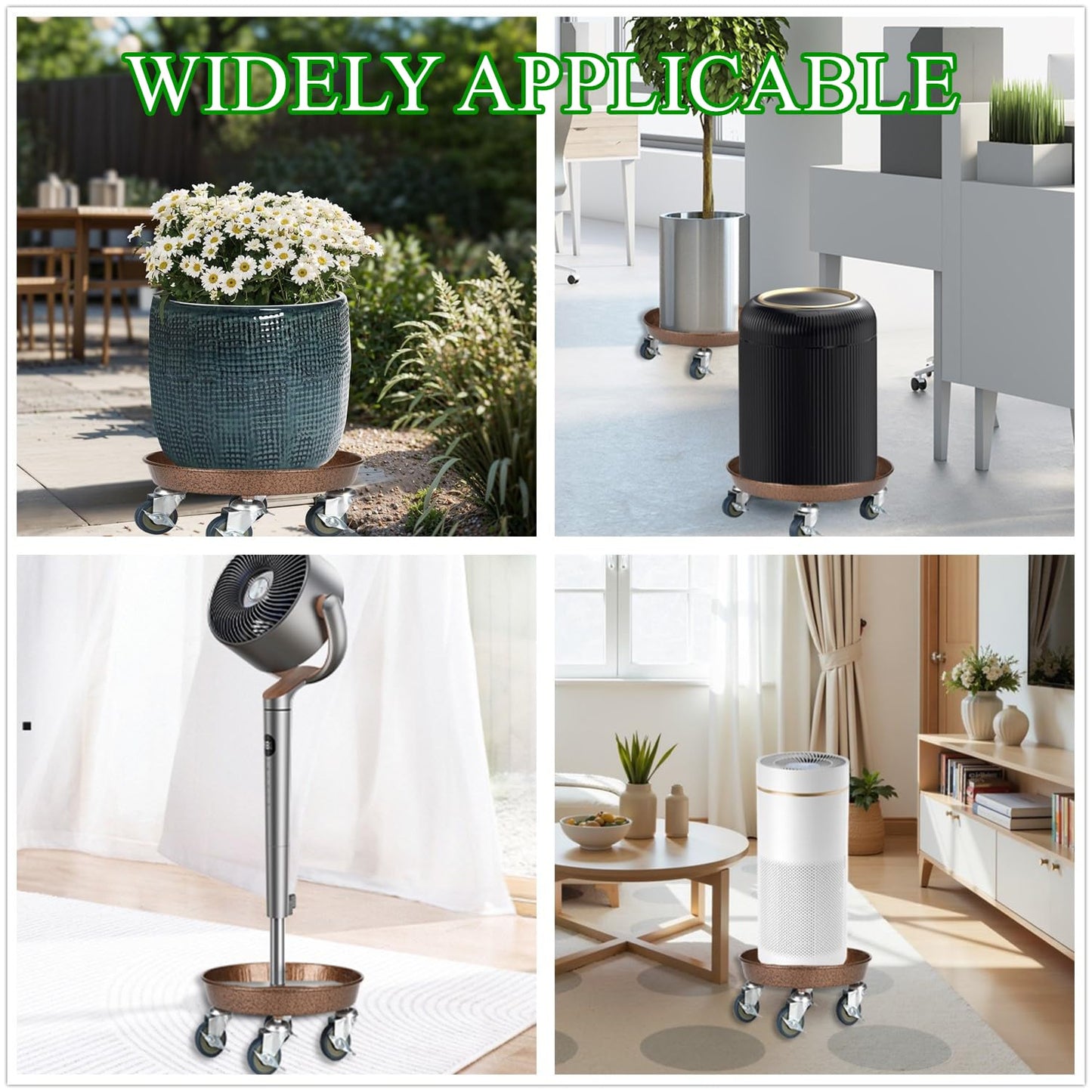 2 Pack Plant Caddy with Wheels, 12" Rolling Plant Stand 265 LBS Heavy Duty Metal Tray No Holes with Large Metal 360° Lockable Caster Wheels for Outdoor Indoor Large Plant Pots, Flower Pot, Patio