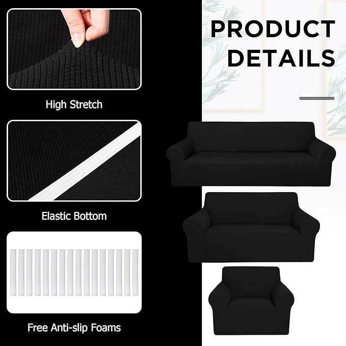 Peryiter 3 Pcs Couch and Loveseat Covers Set Sofa Cover