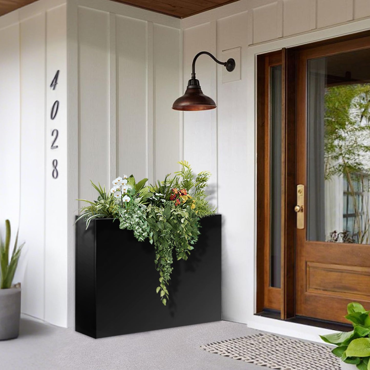 R.Wisem Outdoor planters for Porch Outdoor Tall Planter Box Black Metal Privacy Screen Planter Box Tall Rectangular Narrow Large Big Patio Porch Planter for Outdoor Plants