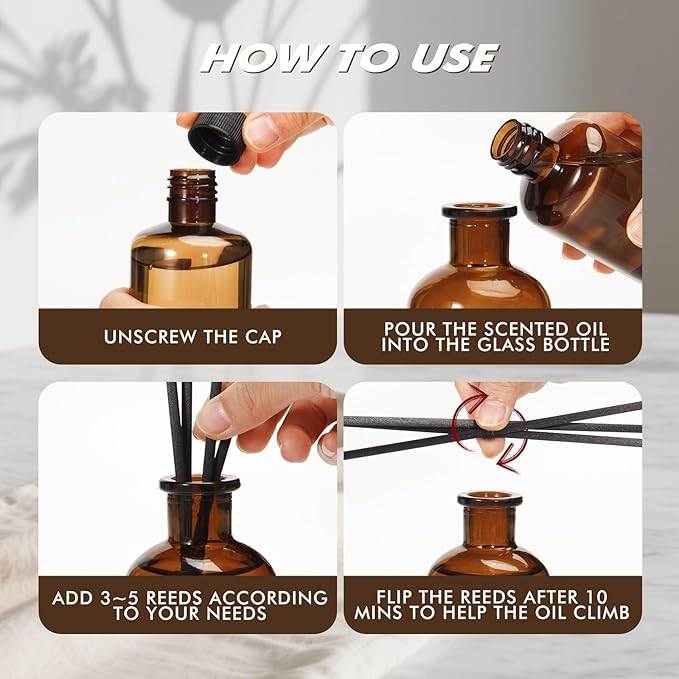 Reed Diffuser Set, 8.12 fl.oz Vanilla Oil Diffuser with 10 Sticks, Home Fragrance Reed Diffuser for Bathroom Shelf Decor & Air Fresheners, Up to 120 Days, 2 Pack