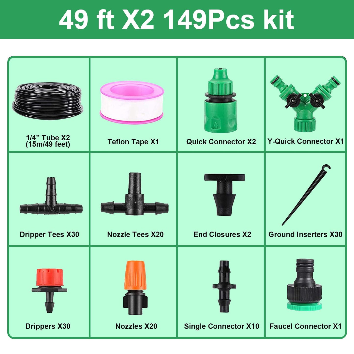 LasTool 98FT Drip Irrigation Kit,Automatic Garden Watering System with 1/4" Tubing,Adjustable Mist Sprayer Nozzles & Drip Emitters for Raised Bed,Patio,Lawn, Greenhouse-Easy DIY Installation
