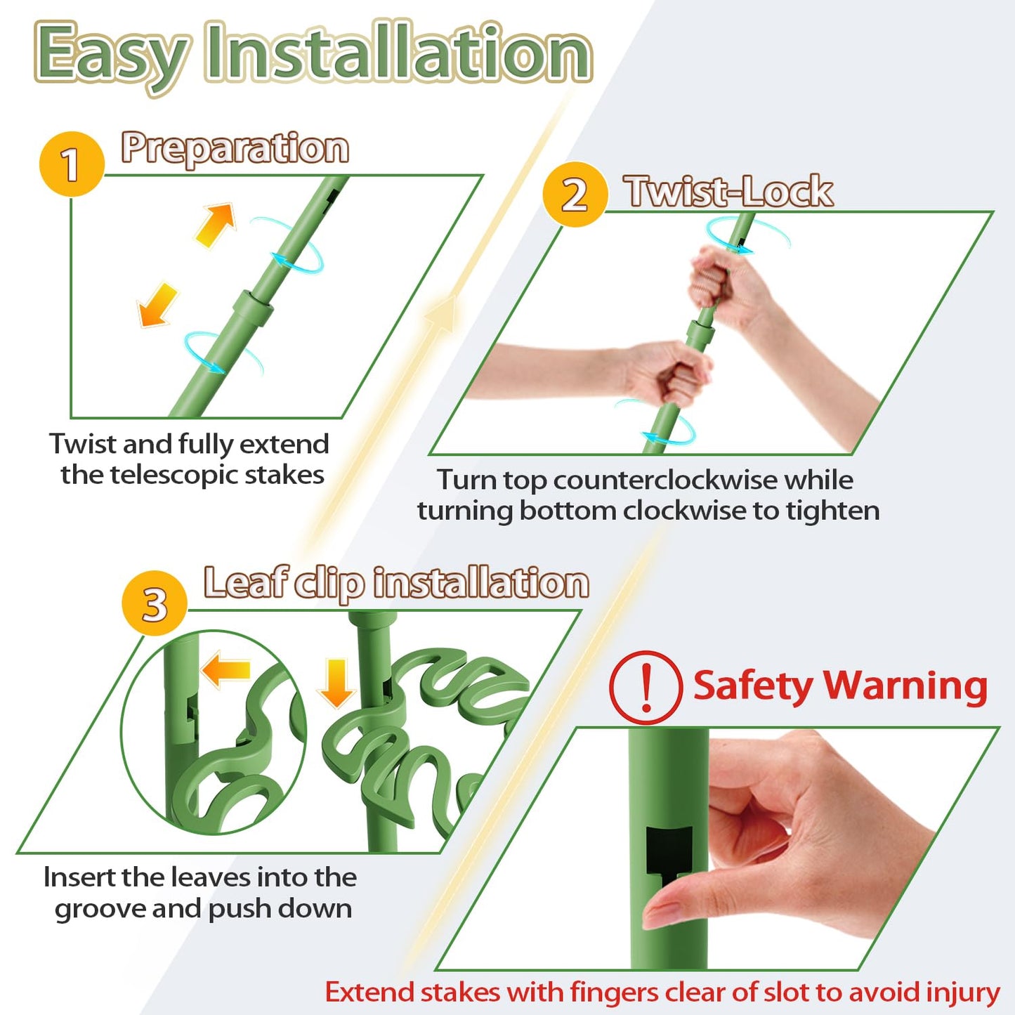 Telescoping Plant Stakes, Detachable Leaf Clips, Monstera Plant Support Stick Adjustable from 21In to 43.3In, Plant Support Stakes Ideal for Indoor, Garden and Climbing Plant, Vegetables - 2 Pack