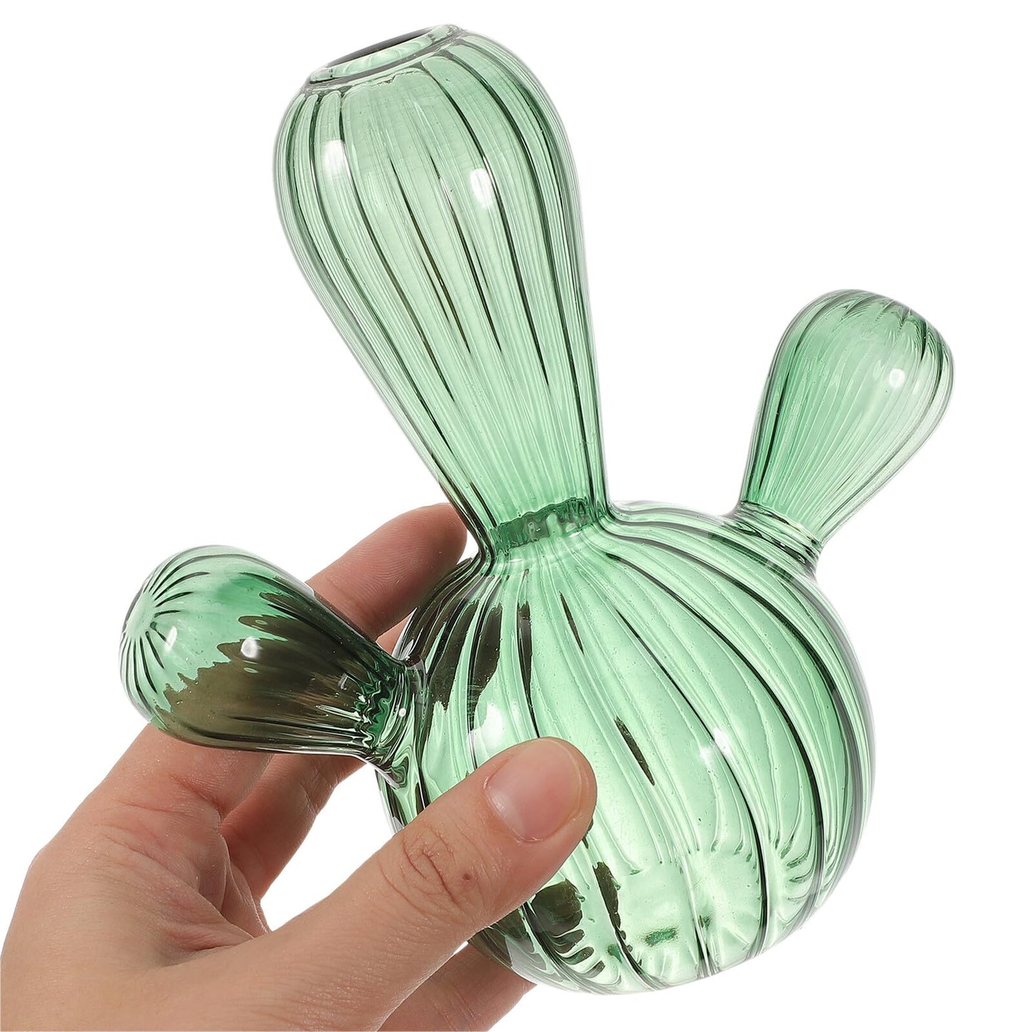 STOBAZA Glass Cactus Plant Vase Green Narrow Neck Hydroponic Planter Decorative Tabletop Vase for Home Décor and Terrarium Arrangement