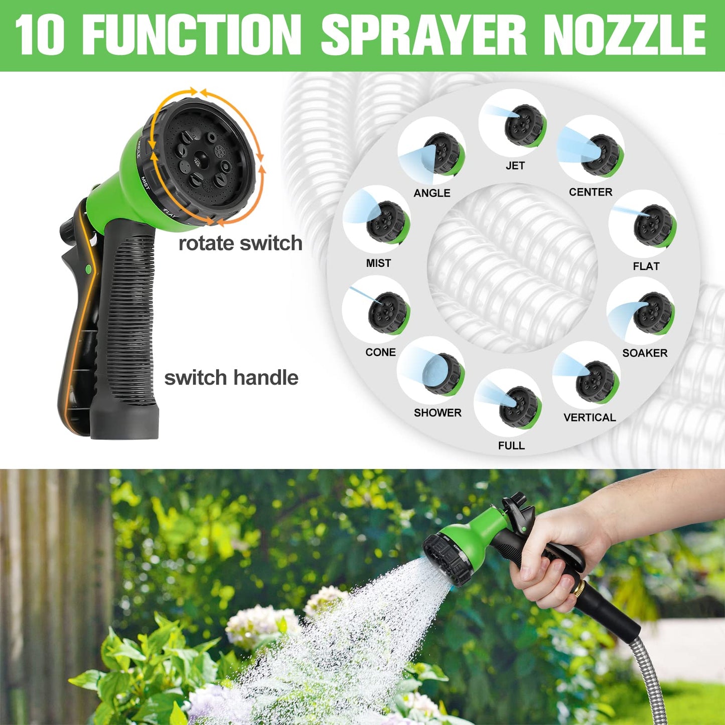 TVKB Metal Garden Hose 25ft Stainless Steel Metal water Hose Super Tough & Flexible Water pipe Lightweight, Crush Resistant Aluminum Fittings, Kink & Tangle Free, Rust Proof