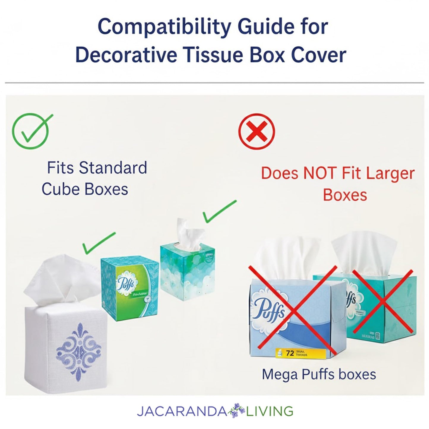 Jacaranda Living Square Tissue Box Cover, Linen/Cotton Fabric Tissue Holder, Decorative Cloth Tissue Cube Cover, Animal Designs Feathered Peacock (Turquoise, Pewter)