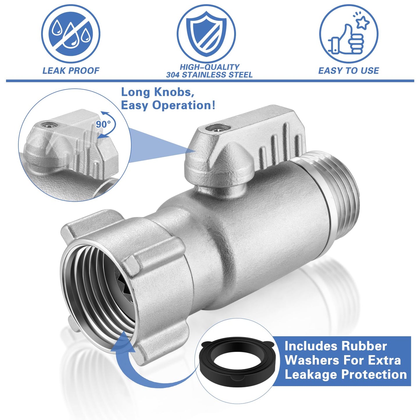 Garden Hose Shut Off Valve, 3/4” GHT Heavy Duty Water Flow Control Valve, Easy Turn Large Knob Hose Connector, Leak-Proof Outdoor Hose Shutoff for Garden Watering & Hose Nozzle