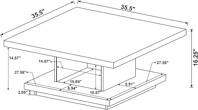 Modern Square Coffee Table 36 in, Wood Living Room Center Table