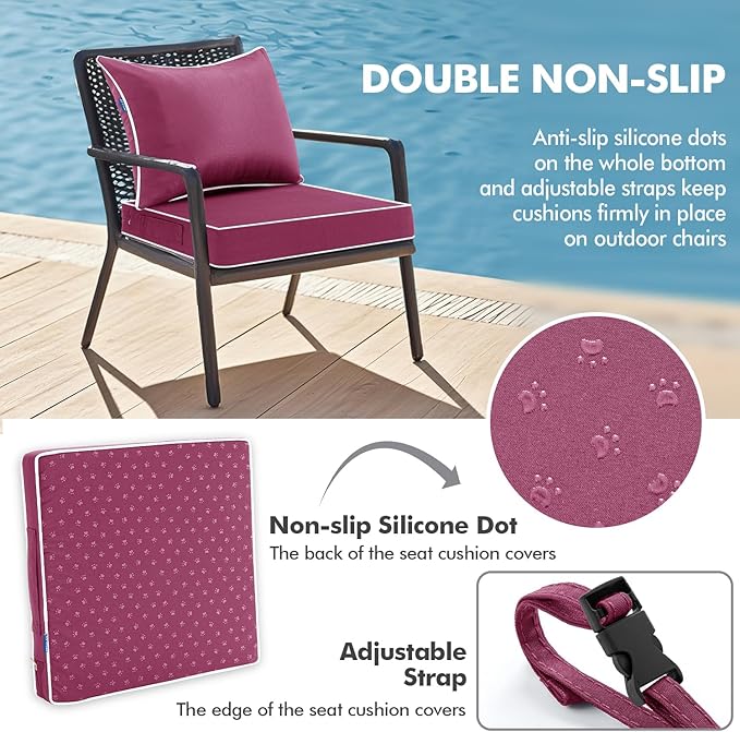 MIULEE Hot Pink Outdoor Seat Cushion 24x24 Inch Waterproof & 3 Year Fade