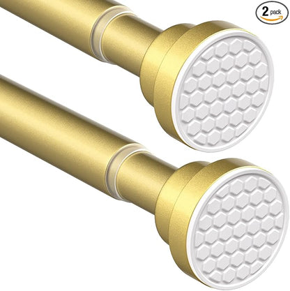 MEXAU 2 Pack Tension Curtain Rod For Window 45-77 Inches Adjustable Expandable Gold Spring Tension Rod Spring Curtain Rods No Drilling Extension Rods Tension Rod for Closet Doorway Kitchen