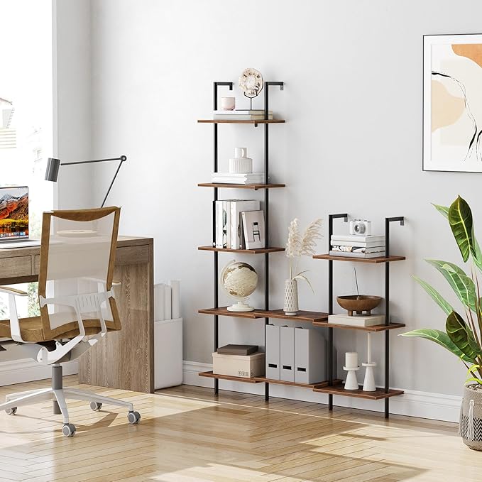 HOOBRO DIY Ladder Shelf, 5-Tier Wooden Wall Mounted Bookshelf, Narrow Bookcase