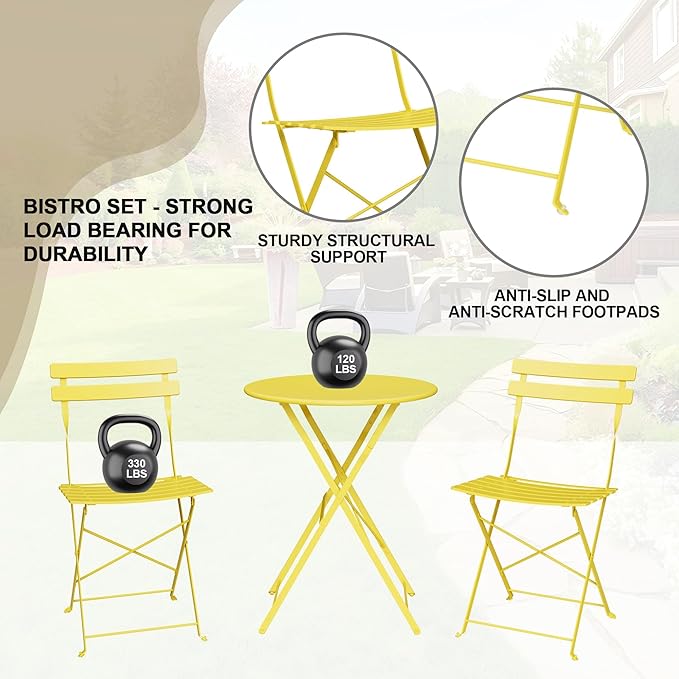 GarveeLife 3 Piece Outdoor Bistro Set, Metal Patio Furniture Set
