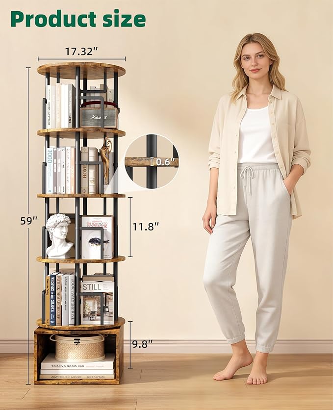 Kalrin 5 Tier Rotating Bookshelf