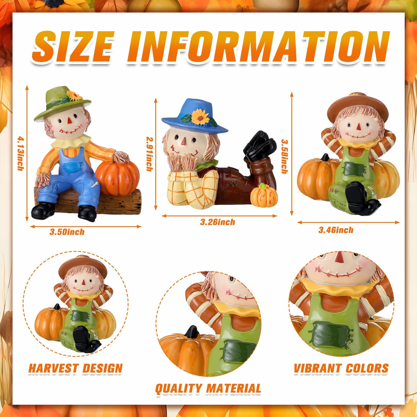 ShinyRelief 3 Pcs 3D Thanksgiving Scarecrows Table Decor Figurines with Pumpkin Fall Table Centerpiece Decor Autumn Harvest Resin Statue Gifts for Kitchen Home Office Tiered Tray Shelf Party Supplies