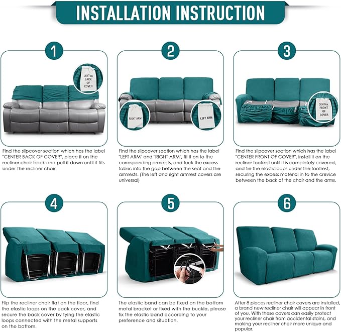 TAOCOCO Recliner Sofa Covers 8-Pieces Stretch Large Couch Covers