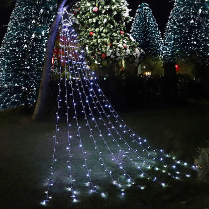 PUHONG Christmas Decorations, Christmas Star Lights Outdoor, 320 LED Christmas String Lights[8 Modes & Waterproof] for Halloween Xmas New Year Holiday(Iron) (White)