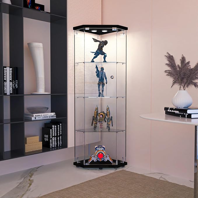 LFT HUIMEI2Y Glass Display Corner Cabinet 4-Shelf, Curio Cabinets Fast