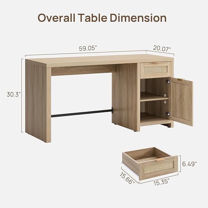SICOTAS Rattan Home Office Desk