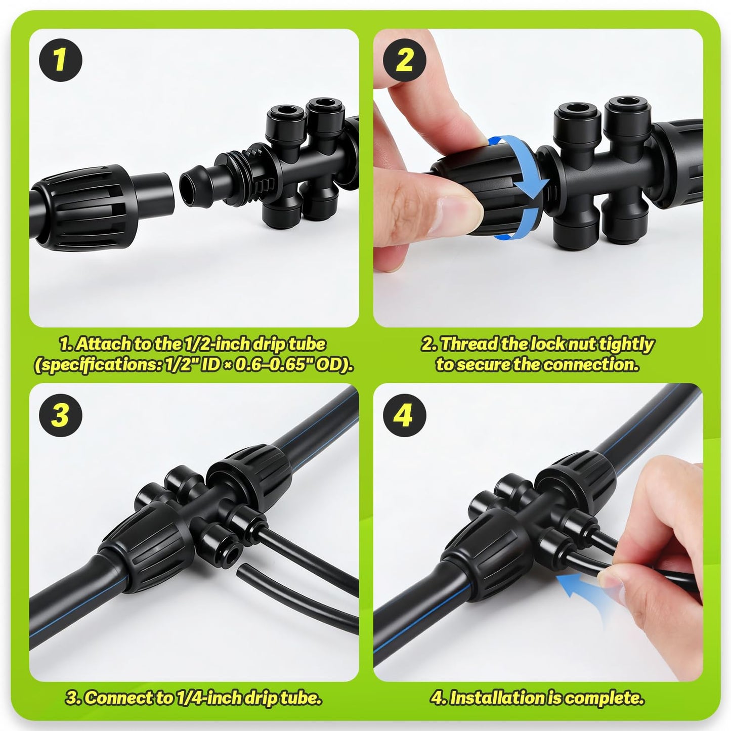 Copadri 6 Pcs Barbed Tee 1/2 Inch To 1/4 Inch Irrigation Tubing Fittings, 1/2 Inch(1/2" ID x 0.65" OD) To 1/4 Inch Quick Connect Irrigation Adapter 16mm Hose Locked T Reducer To 1/4" Water Line