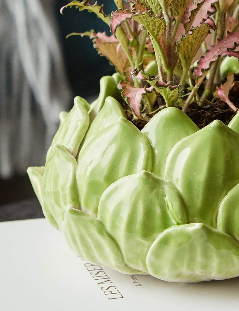 SEINHIJO Indoor Planter Ceramic Succulent Cactus Pot Flower Gift Modern Decor Art for Living Room Office Home Green 7.1inch