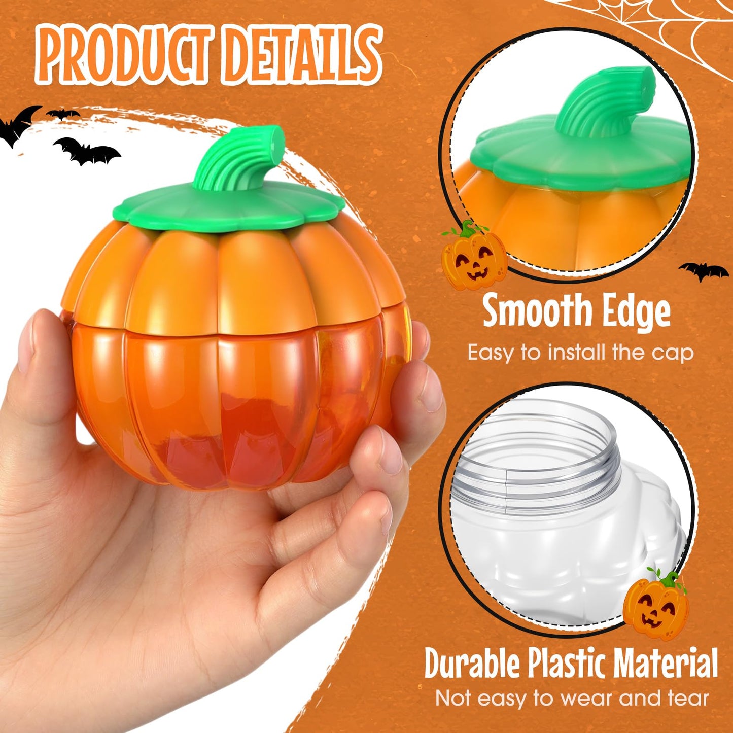 Baderke 30 Pcs 6.8 Oz/ 200ml Plastic Pumpkin Jar with Lids Halloween Pumpkin Candy Jar Small Cookie Containers Clear Potion Bottles for Drinking Thanksgiving Gift Autume Party Decoration