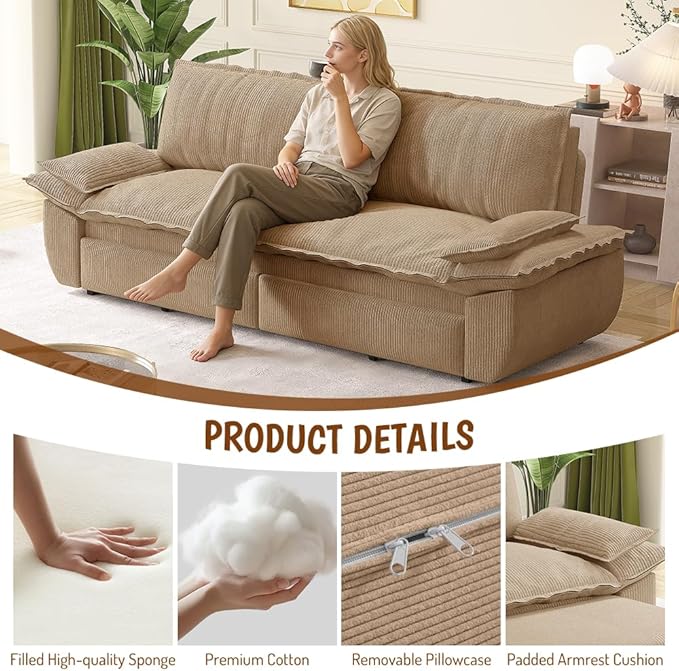 KEIKI 73.2" Luxury Queen Sleeper Sofa Bed, 3-in-1 Convertible Pull Out Couch